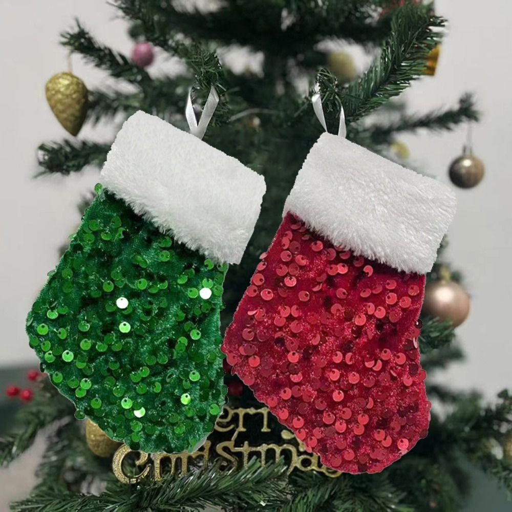 Hanging Christmas Tree Ornaments Plush Christmas Decoration Red Sequins Christmas Stocking Home