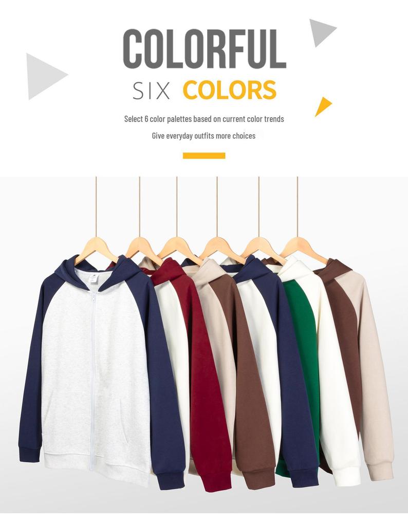 320g Unisex Youthful Trendy Loose Color Block Zipper Raglan Hoodie Cardigan