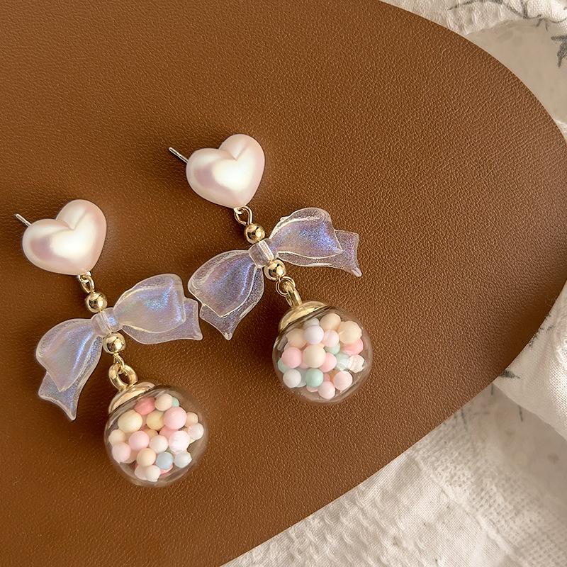 

Peach Chess Original Macaron Colored Glass Ball Bow Love Girl Heart Cute Earnail Clip