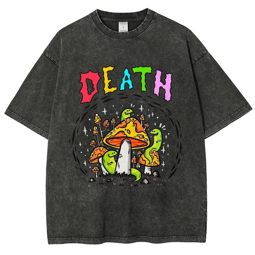 

Ретро футболка с принтом змеи и грибов в повседневном стиле, винтажная футболка с эффектом варки водой, мужская и женская, свободного кроя, модная, с коротким рукавом, с графическим принтом 3XL