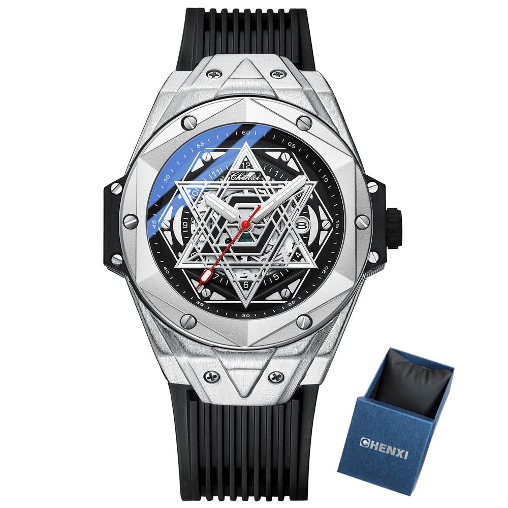 Fashion Chenxi Top Brand Luxury Male Waterproof Date Mens Wristwatch Sport Big Dial Calendar Silicone Quartz Luminous Watches