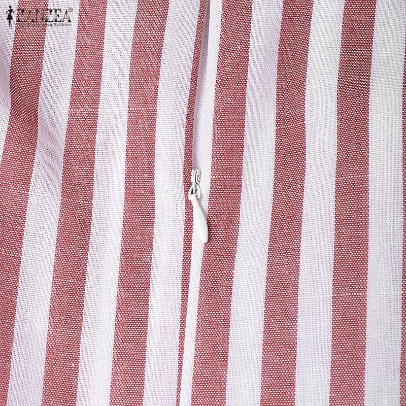 ZANZEA Vestido informal holgado de rayas con escote en V y mangas 3/4 para mujer