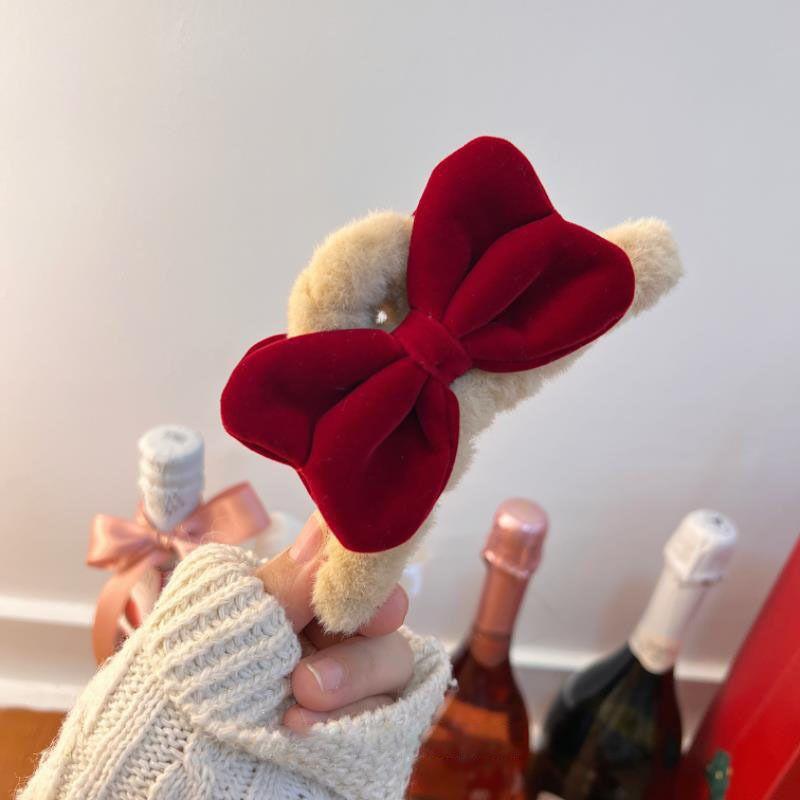 1pc Christmas Hair accessory~Sweet and Cute Hair Clip, Plush Bow, White and Anti-aging Hair Clip, Vintage Hair Clip for Women