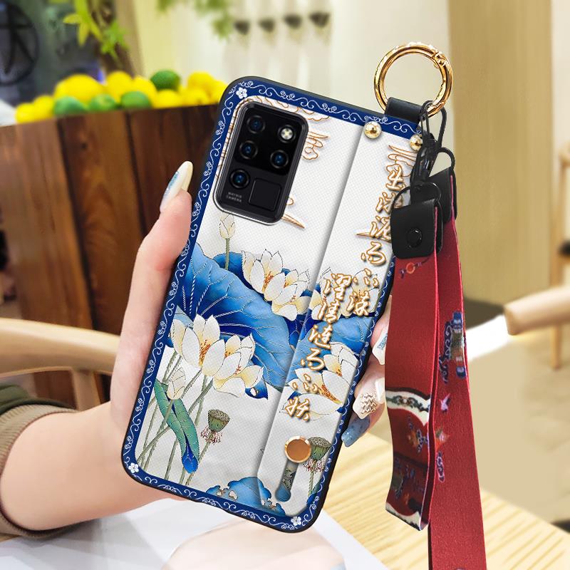 Fashion Lanyard Phone Case For Oukitel C21 Wristband Kickstand Elderly Lady Waterproof For Mom Anti-knock Shockproof