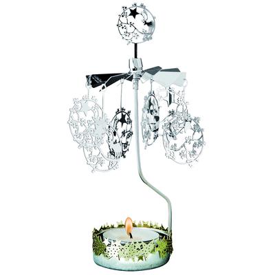 [R0555] - Silver Metal 'Deer' Carousel Candle Holder (stars) - 16x6. 5cm