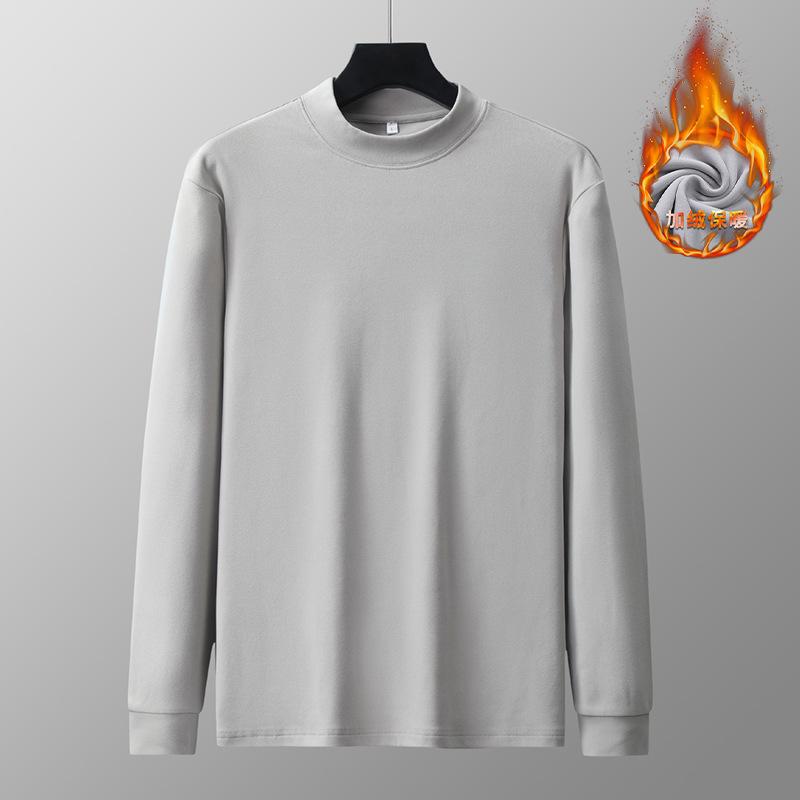 

Большой размер 9XL Двусторонний бархатный мужской топ с полувысоким воротником и длинными рукавами, теплый топ со средней горловиной и нижней рубашкой на зиму S светло-серый