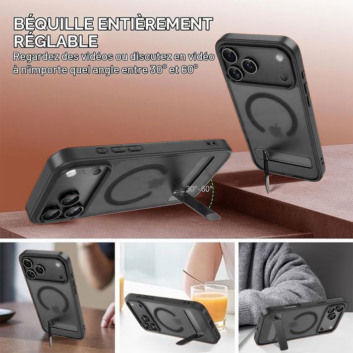 Coque pour iPhone 18 Pro Max, Antichoc Anti-Rayures avec Cercle Magnétique et Support - Noir