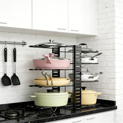Organisateur de Casseroles Réglable à Étages Support de Rangement pour Ustensiles de Cuisine Support pour Casseroles et Poêles Support pour Casseroles pour Comptoir de Cuisine et Placard