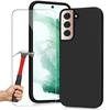 Coque de Protection - BOOLING - pour Samsung Galaxy S22 - Silicone Liquide - Noir + 2 Verrs Trempés