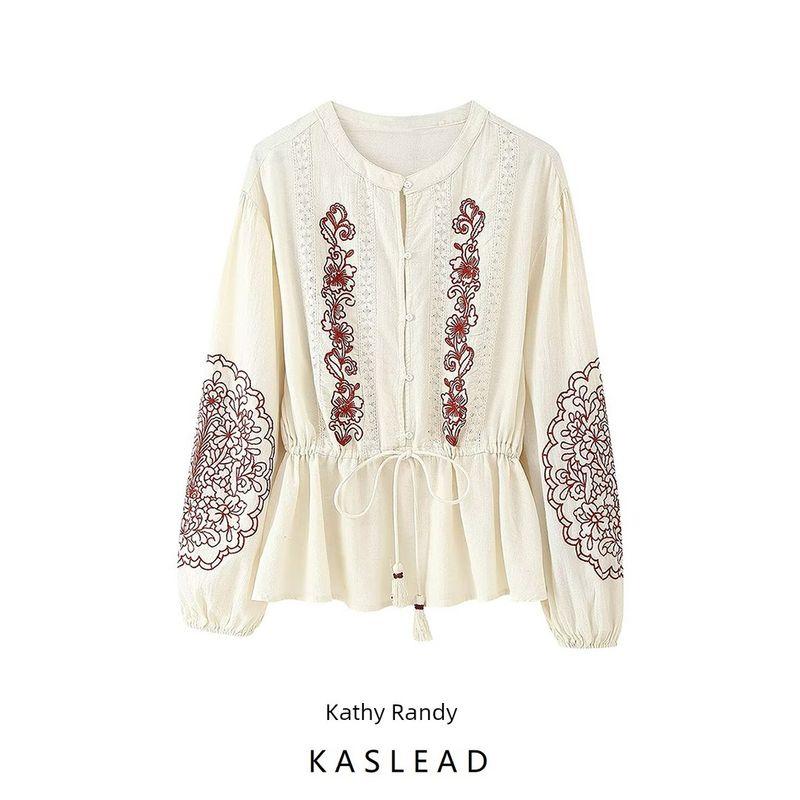 Kaslead New Women clothes Western Style Fashion Loose Band Embroidery Shirts 7200039