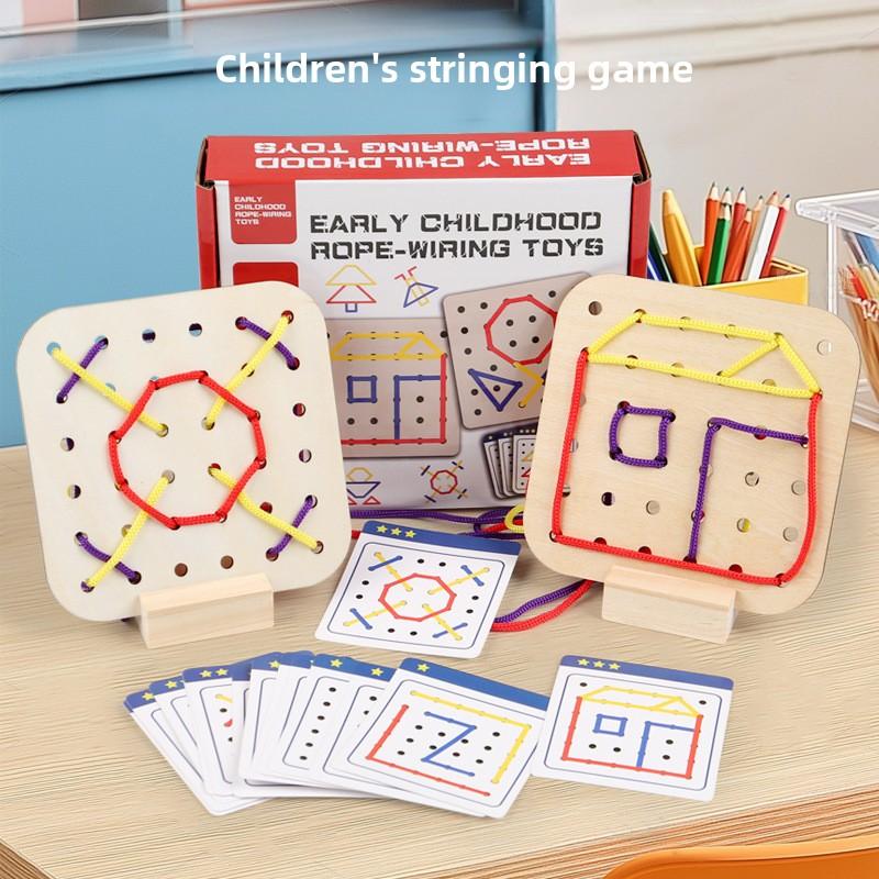 Non-Toxic Wooden Montessori Teaching Aid Geometry Rope Threading Games Children'S Early Education Thinking Training Board Educational Toys