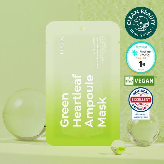 Bamboo Vegan Sheet/Soothing Cooling Freemay Green Heartleaf Ampoule Mask (1 sheet)