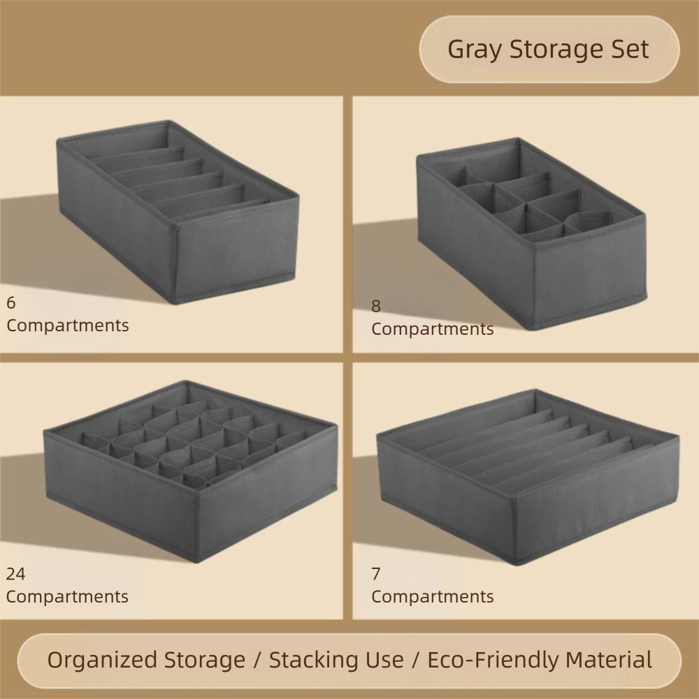 4-Pack Set Houseware Non-Woven Foldable Storage Box Foldable Space Saving Closet Organizer Multi-Purpose Fabric Baskets Office серый