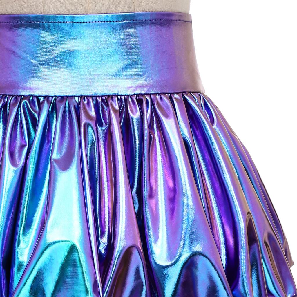 Girls Metallic Bubble Skirt Elastic Waistband Shiny Bud Skirt Sparkly Performance Costume