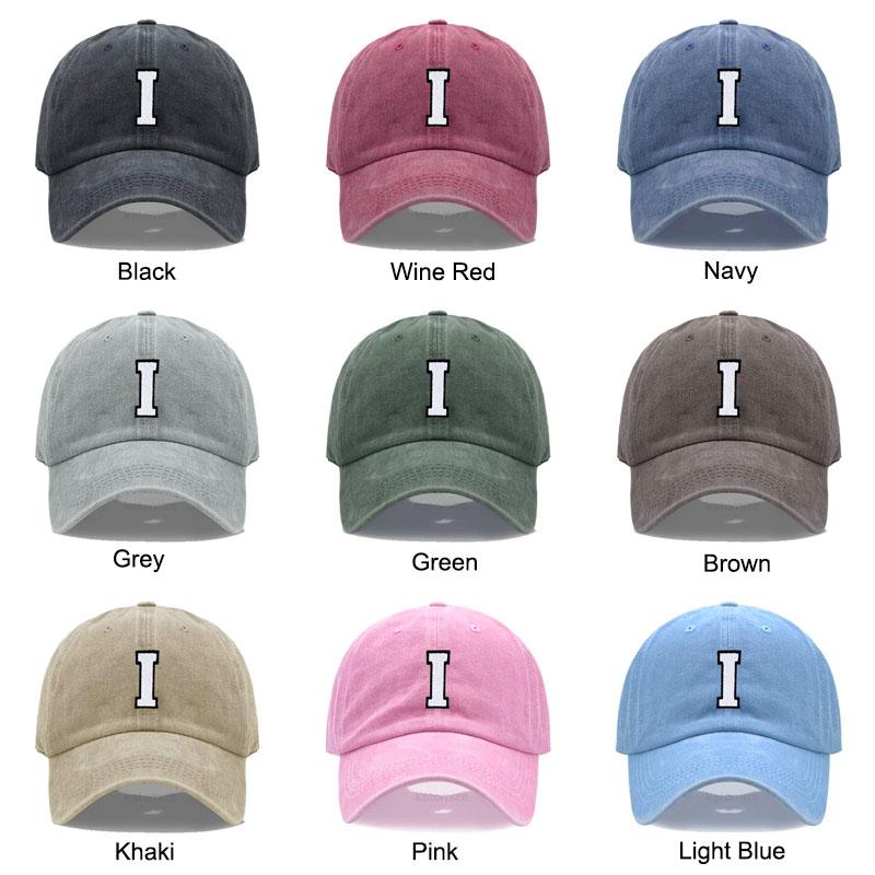 Initial Letter A-Z Embroidery Baseball Cap For Men Womne High Quality Washed Cotton Dad Hats Team Sport Visors Snapback Caps
