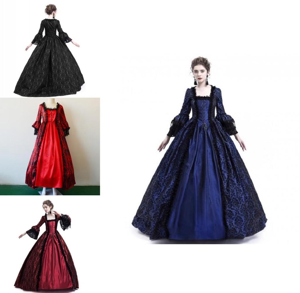 Luxurious Womens Medieval Marie Antoinette Dress With Long Sleeves Victorian Style