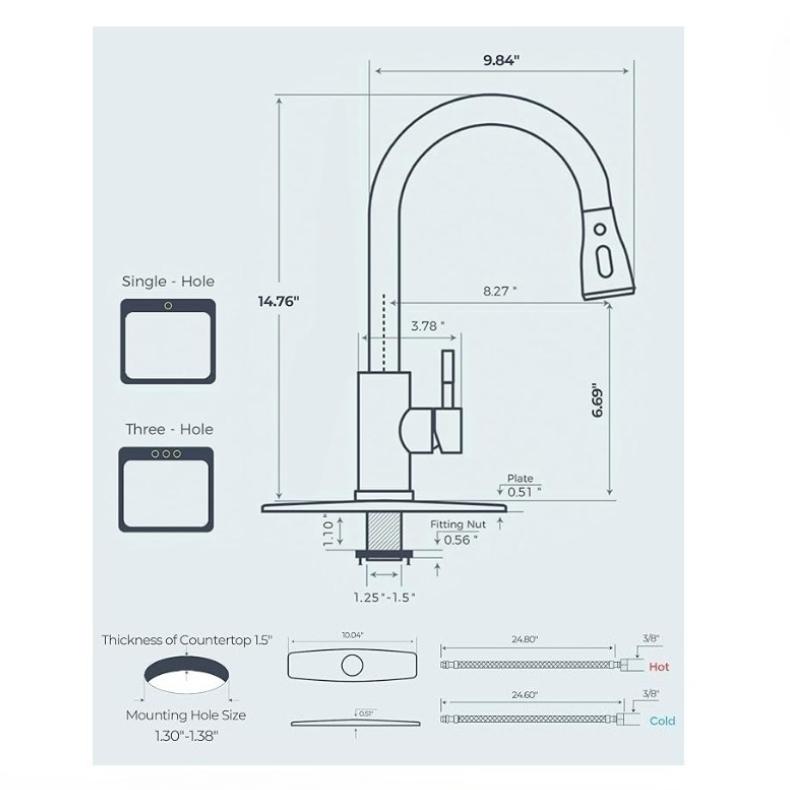 Retractable Kitchen Fixture with 360° Swivel Brushed Nickel, 3 Mode Faucet Kitchen Retractable, Stainless Steel Single Hand Dishwasher Fixture