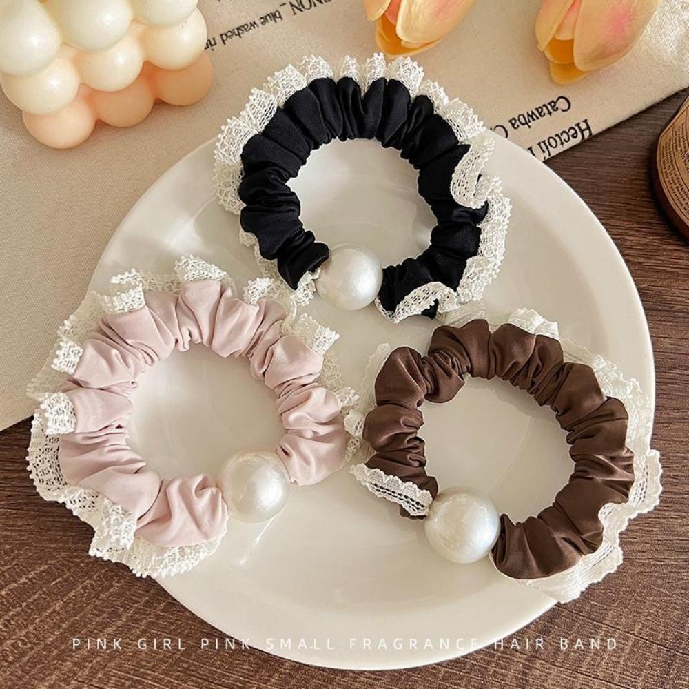 

3/6Pcs Mixed Color Lace Pearl Scrunchies Set, Sweet Feminine Design, Great for Gifts & Everyday Hair Accessories