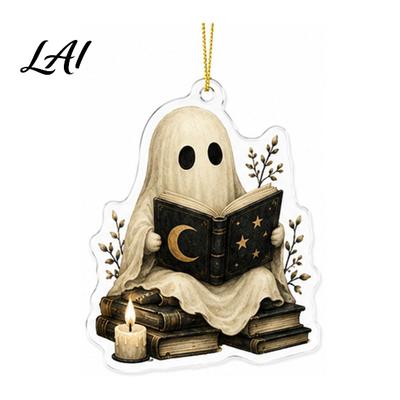 Holiday Party Favor Gifts Cute Ghost Hanging Ornaments Halloween Retro Decorations 2D Small Props Flat Acrylic Pendants for Tree Car Interior