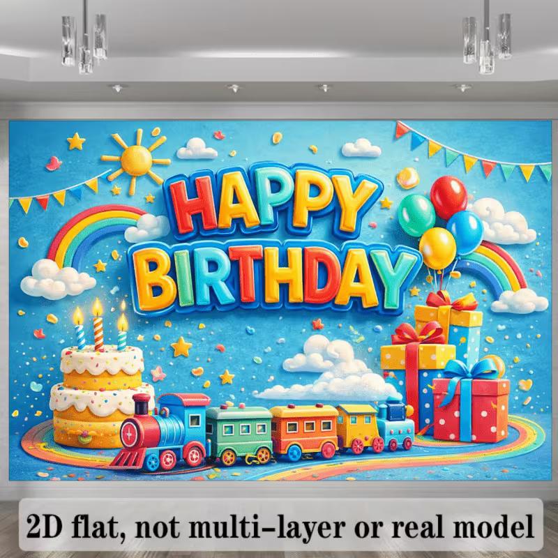 2D Blue Sky Rainbow Sun Happy Birthday Photography Background