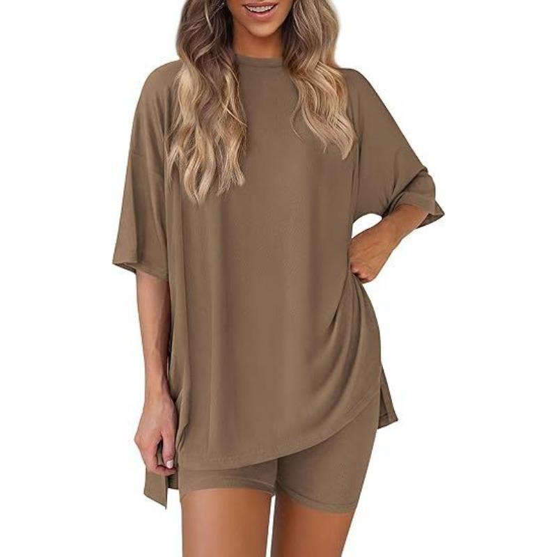 Women's Casual Sports Two-piece Set, Loose And Fashionable Printed Top, Short Sleeved Shorts Set