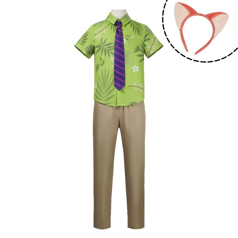 Сумасшедший Животный Ник Лис Хвост Детский Взрослый Футболка с Коротким Рукавом Головной Убор Ник Лис Наряжаться S