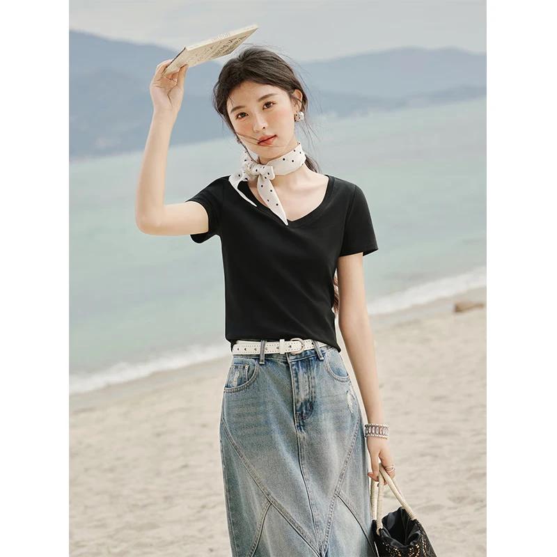 Women's V-Neck Pure Cotton T-Shirt