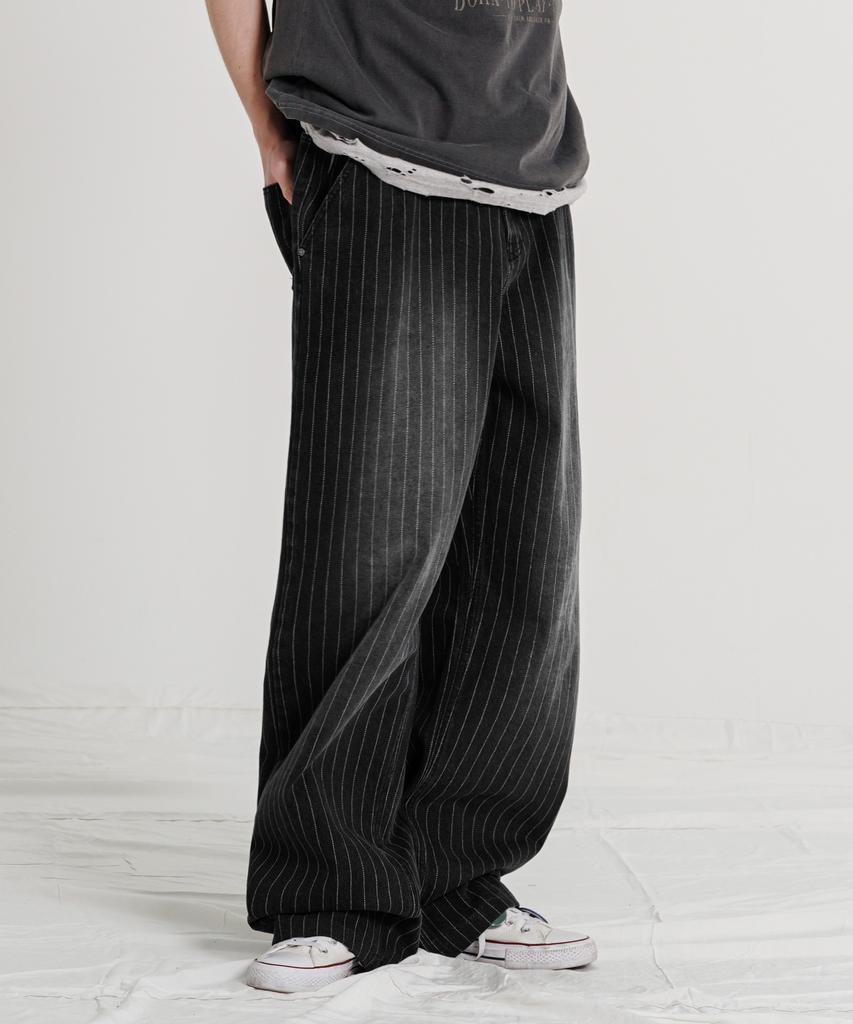 EZKATON Touch Stripe Denim Pants Black Kmlp6883