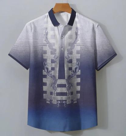 2025 summer men's clothing ethnic retro lapel short-sleeved shirt men's traditional 3D printed polo shirt