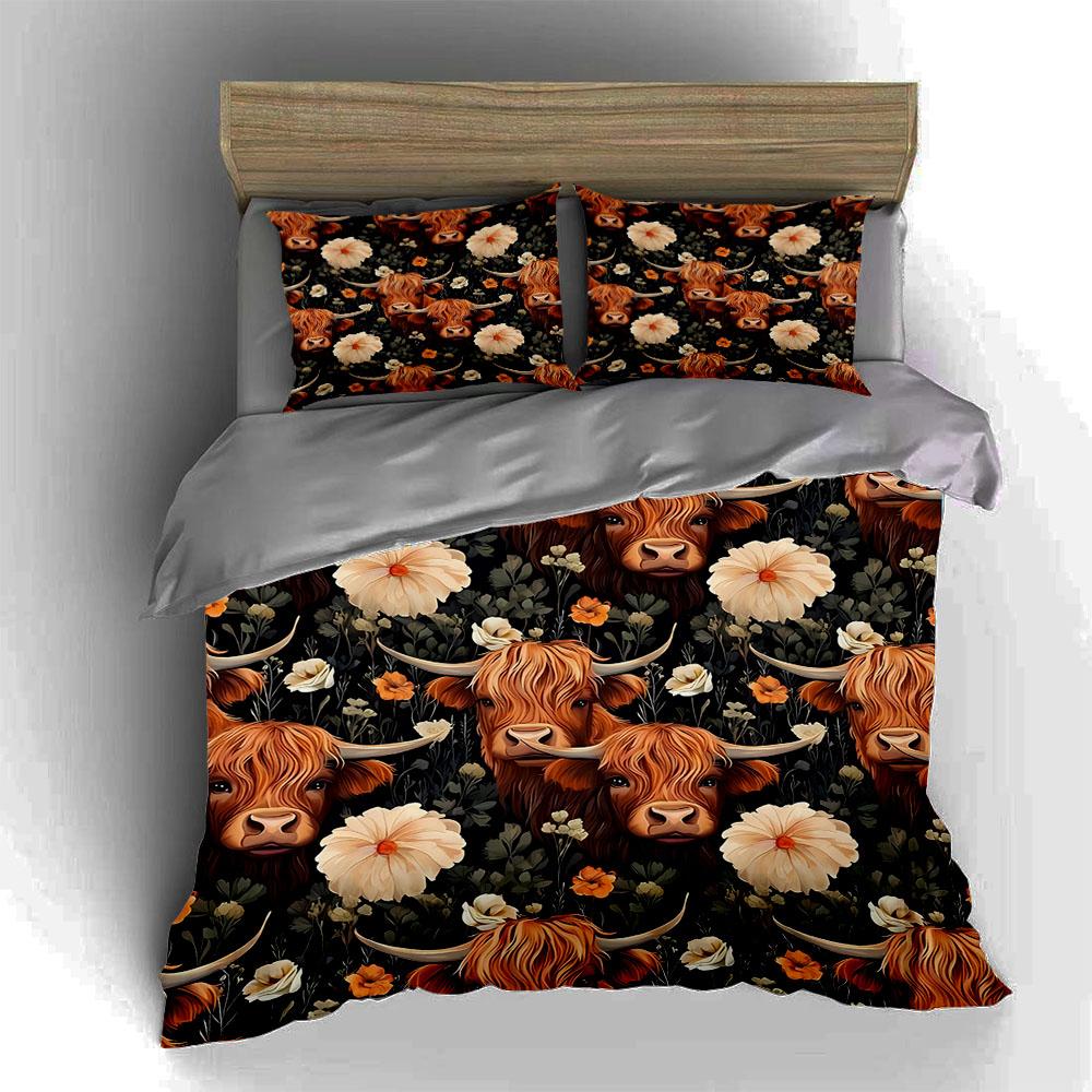 Floral cow motif. Bedding Duvet cover sets Duvet covers Pillowcases gifts (1 * Duvet Cover 2 * Pillowcases, without duvet insert)