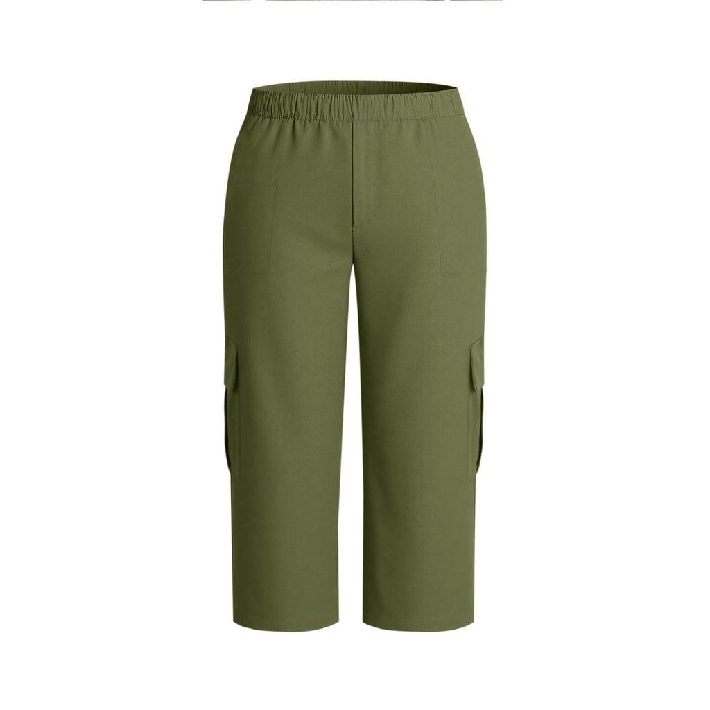Casual Effen Kleur Outdoor Cargo Capri Broek Elastische Tailleband Meerdere Zakken Lichtgewicht Ademende Stof Geschikt voor Wandelen en Dagelijks Gebruik