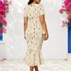 Women Plus Size V Neck Short Sleeve Geometric Printed Fitted Fishtail Dress