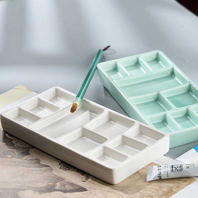 White Green Squares Ceramics Nail Art Tray Blending Nail Color Mixing Tray Nail Salon Art Palette Display Board Manicure Tool