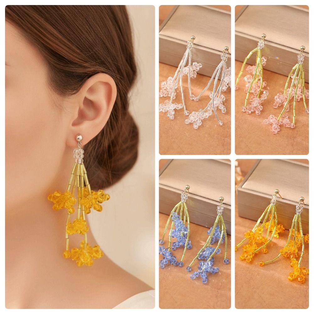 Crystal Flower Holiday Style Earrings Super Fairy Beaded Floral Earrings Beaded Earrings  Women