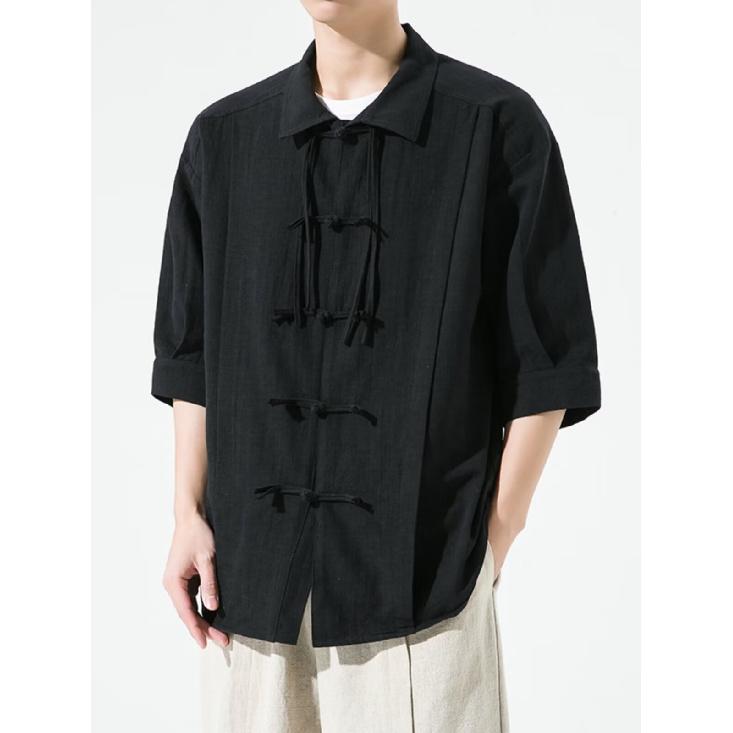 New Chinese Style Long Sleeved Shirt With Button Closure For Men'S Spring And Autumn Designs, Oversized Tang Style Shirt, High-End Hanfu Taoist Robe