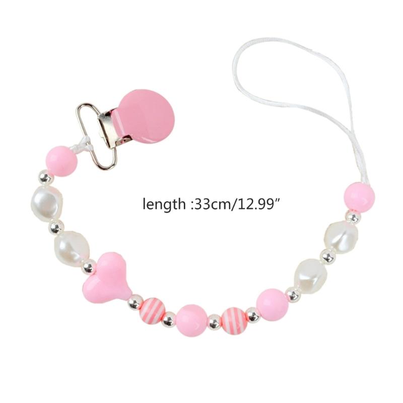 Colorful Crystal Bead Pacifier Chain Upgraded Anti-Drop Chain Round Clip Used for Newborn Girls Essentials- Baby Shower-