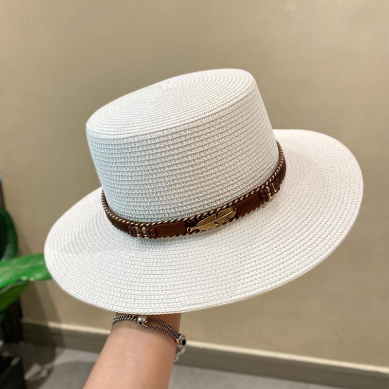 

JYL TS DIY Bohemian Straw Hat Belt Decor Sun Protection Woven Straw White лососевий