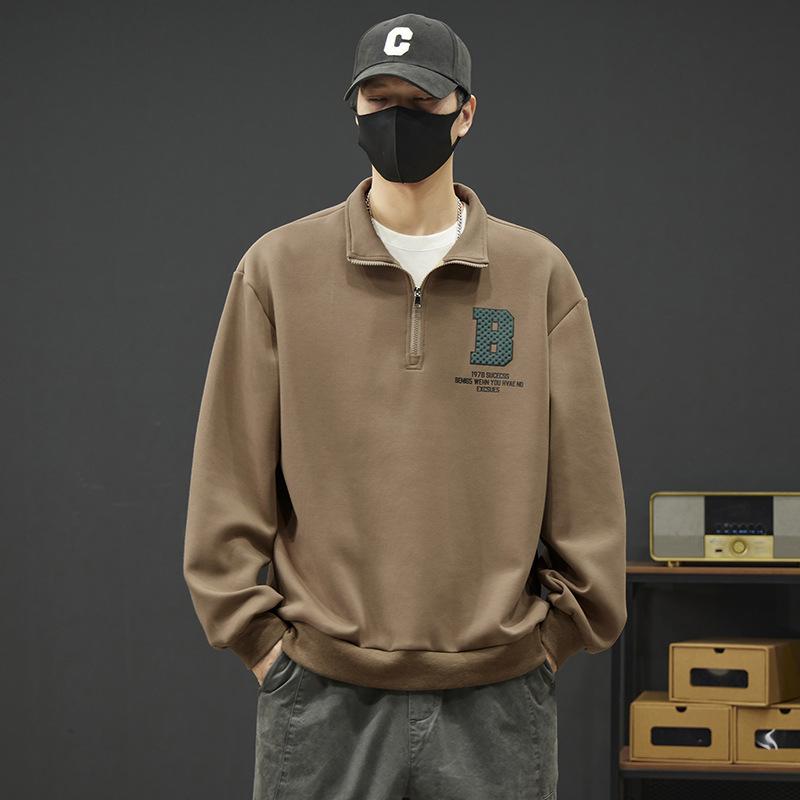 Half-zip Sweatshirt Men's Polo Shirt New Autumn Loose Lapel Large Size Long-sleeved T-shirt Bottoming Shirt