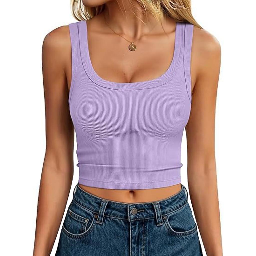 Women's Fashion Cropped Sleeveless Ribbed Tank Top for Summer Casual Fit