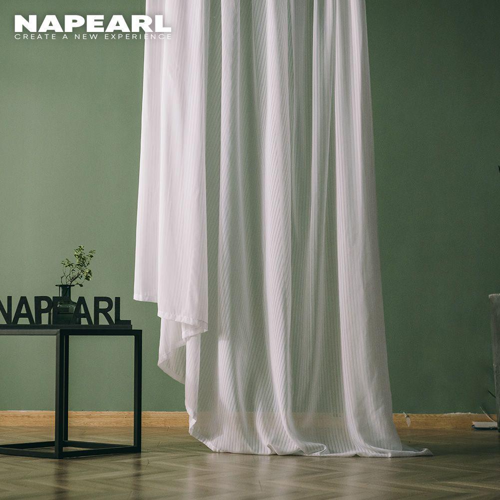 1PC NAPEARL Fabric Upgrade Solid Color Stripe White Tulle Curtain Warm Sheer For Bedroom Living Home Window Decoration