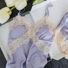 Sommer Frauen Strumpf 2Pcs Pyjamas Set Sexy Patchwork Spitze Chemise Nachtwäsche Intimate Dessous Lose Seide Satin Hause Kleidung