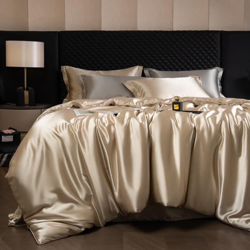 Double-Sided Washable Silk Bedding Set: Sheet, Duvet Cover, Bed Skirt