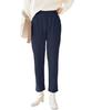 Kobe Lettuce Stretch Loose Tapered No Ironing Machine High Waist Size Regular Navy Women's Pants, Required, Washable, [M3984], M, Length,
