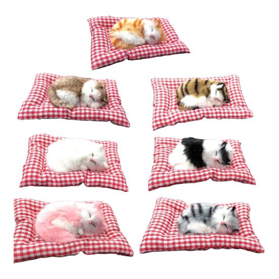Simulation Sleeping Cat Decoration with Plaid Mat Odor Removal Bamboo Charcoal Plush Kitten Stuffed