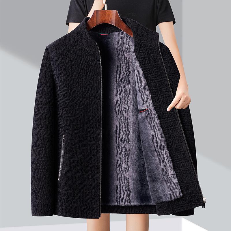 New Plush Thickened Jacket for Men's Lapel Middle-aged and Elderly Daddy Suit Winter Chenille Warm Casual Wool Jacket