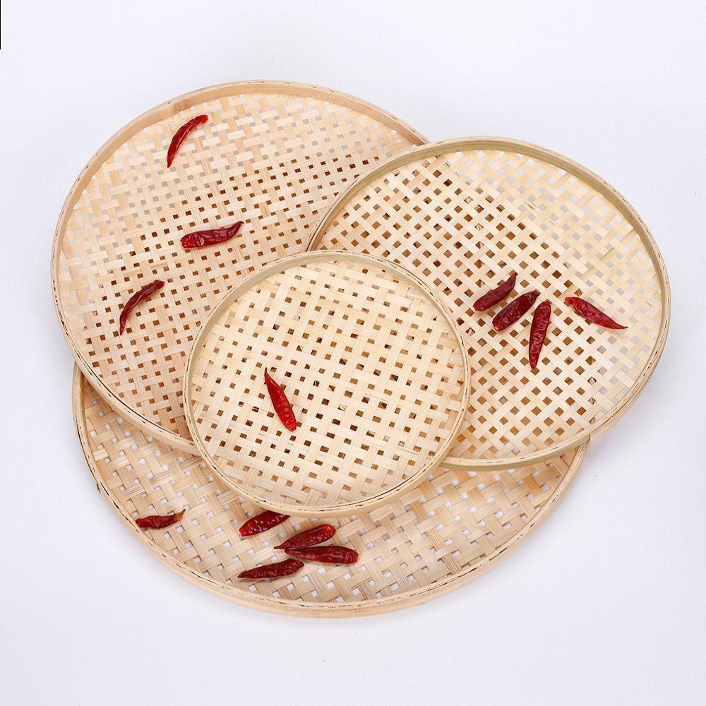 Woven Bamboo Products Fried Food Dim Sum Fruit Bamboo Sieve Food Tray Storage Basket Dustpan