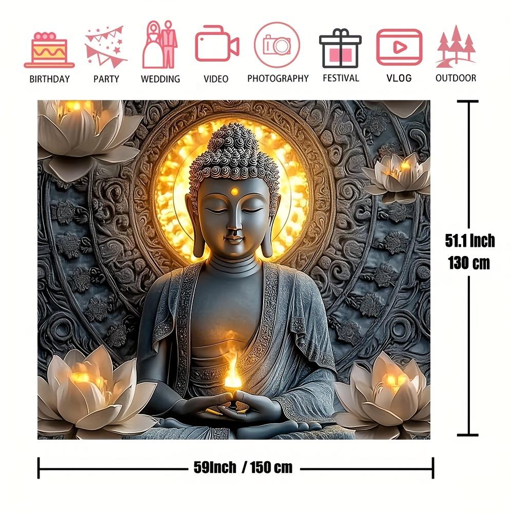 1 Piece Ornate Style Buddha and Lotus Tapestry, Machine Washable, Large Polyester Wall Hanging for Living Room and Bedroom