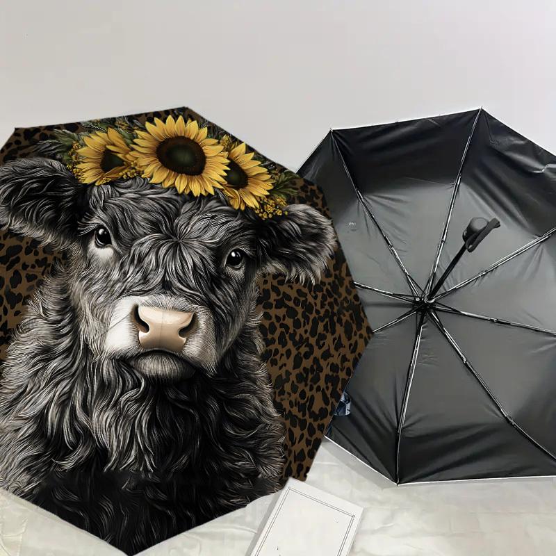 1PC Cow Sunflower Umbrella-8-Rib Reinforced, Automatic Open, Lightweight & Durable, Cute Fashion Accessory for Outdoor-P28