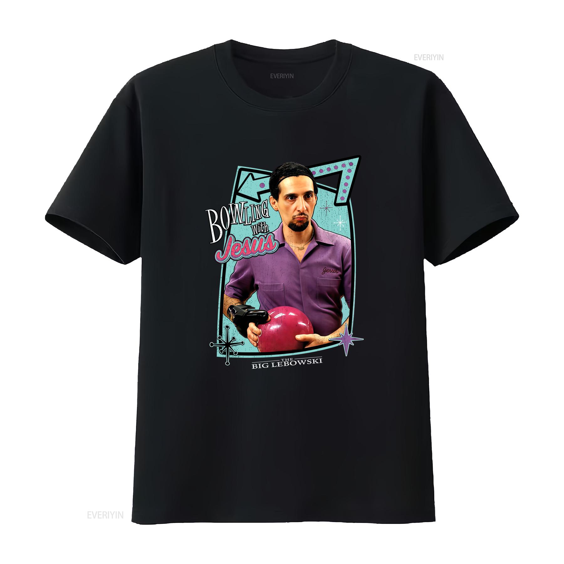 

The Big Lebowski Movie Bowling With Jesus Mens T Shirt Unique Design for Fans vintage Washed Casual Slightly homme Breathable 4XL
