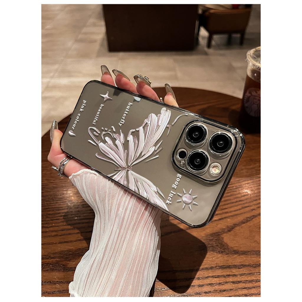 Oil Painting Butterfly Clear TPU Phone Case For IPhone 15 14 13 12 11 Pro Max X XR XS 8 7 Plus, Shockproof Protective Cover